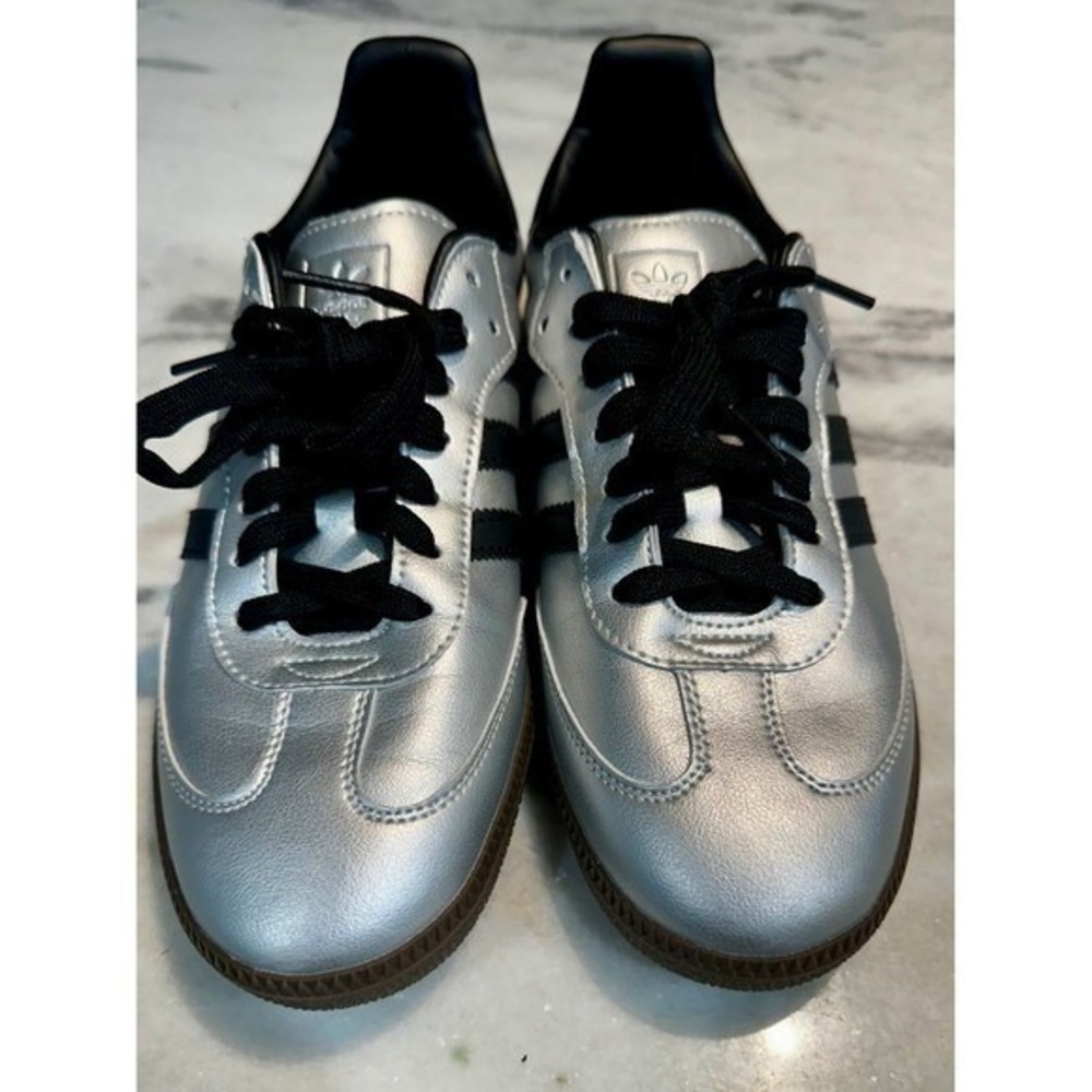 Adidas Samba OG Metallic Silver Black Stripes Casual Sneakers Shoes Unisex‎